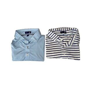 Stitch Polo Shirt Golf Size L Prestonwood Stripes White Blue Preppy Lot of  2